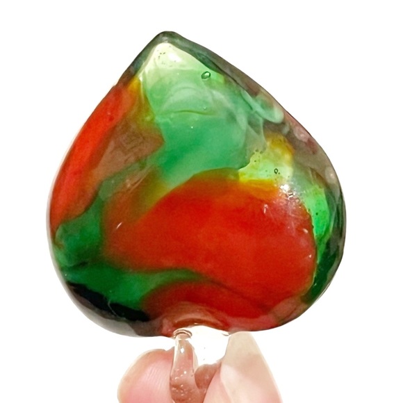 Large Art Glass Heart Necklace Pendant Red Green White Holiday Christmas Swirl - Picture 11 of 11